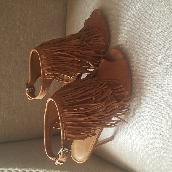 Nine West Flapper Brown Leather Suede Heels Peep Toe Shoes Woman's 8.5 M NIB - Picture 2 of 6